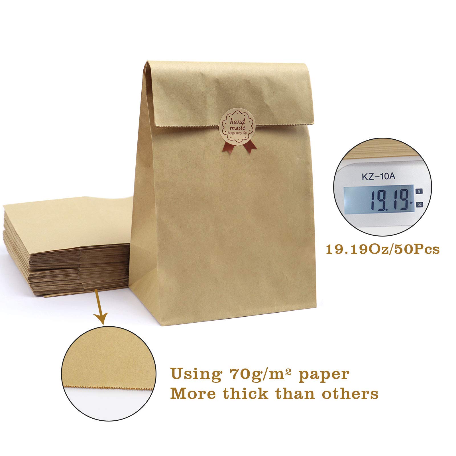 **Kslong 50-Pack Brown Kraft Paper Lunch Bags (6.1x3.9x11.8 Inches, 6 LB) – Durable Grocery, Bakery, Sandwich & Shopping Bags – Bulk Party Favor & Gift Wrapping Bags – Ideal for Picnics, School Lunches & Takeout**