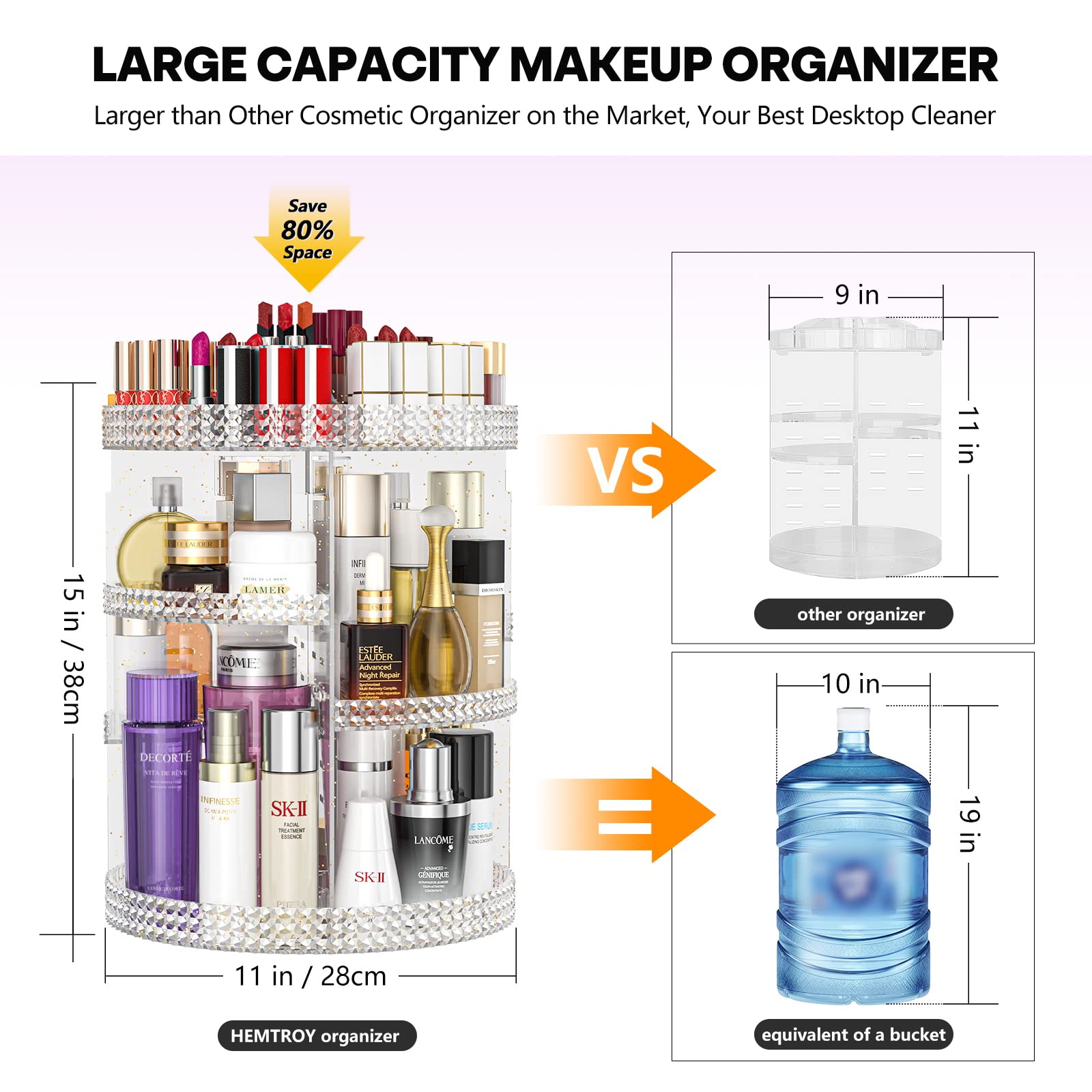 360-Degree Rotating Makeup Organizer with 7 Removable Layers - Extra Large Capacity Cosmetic Storage Case for Lipstick, Perfume & Beauty Products - Glitter Vanity Organizer for Bedroom, Bathroom & Travel
