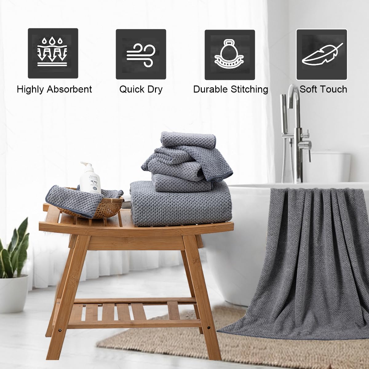 Hailea Gray Bath Towels Set 35x70 Inches - 600 GSM Luxury Oversized Bath Sheets, Extra Large Microfiber Quick Dry Towels - Super Soft, Highly Absorbent for Spa, Hotel & Home Bathroom (4-Pack) - Perfect for Showers, Beach, Gym & Guest Use