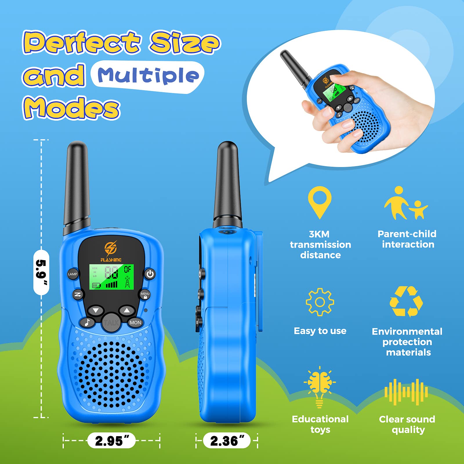 3 Pack Kids Walkie Talkies - Long Range Two Way Radios for Boys & Girls Ages 3-9 | Outdoor Adventure Toys, Easter & Birthday Gifts for Children | Perfect for Camping, Hiking & Backyard Play