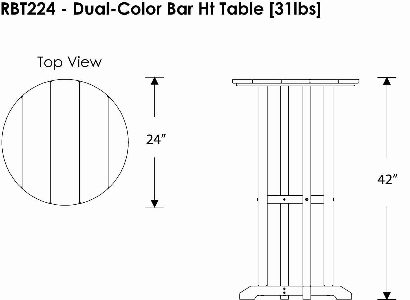 POLYWOOD RBT224FBLSA 24-Inch Round Outdoor Bar Table - Black/Sand - Durable All-Weather Resin - Perfect for Patio, Deck, Poolside & Backyard Dining