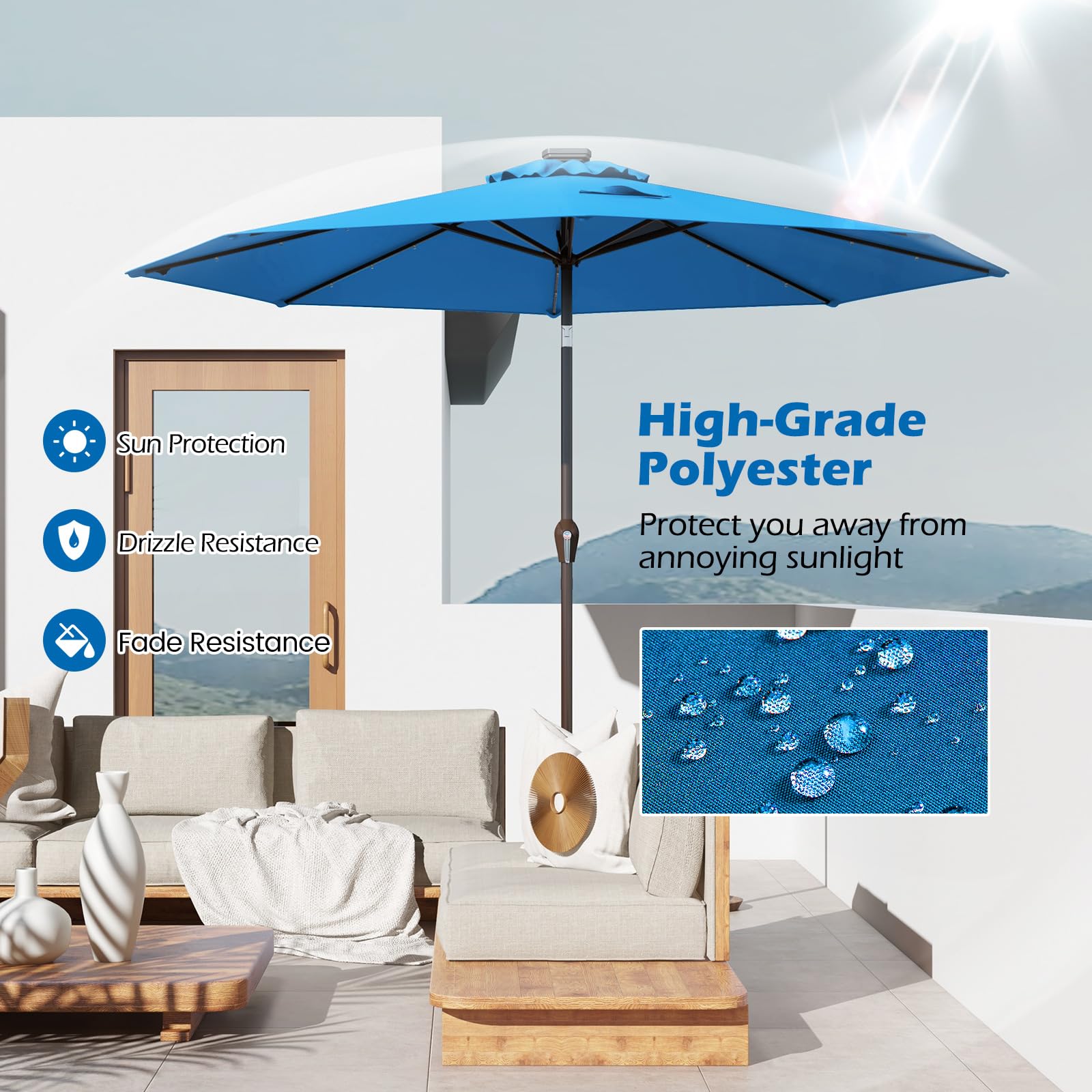 Giantex 9ft/10ft Solar LED Patio Umbrella with Crank & Tilt - Outdoor Market Umbrella for Backyard, Deck, Pool, Beach - Perfect for BBQs, Lounging & Outdoor Dining