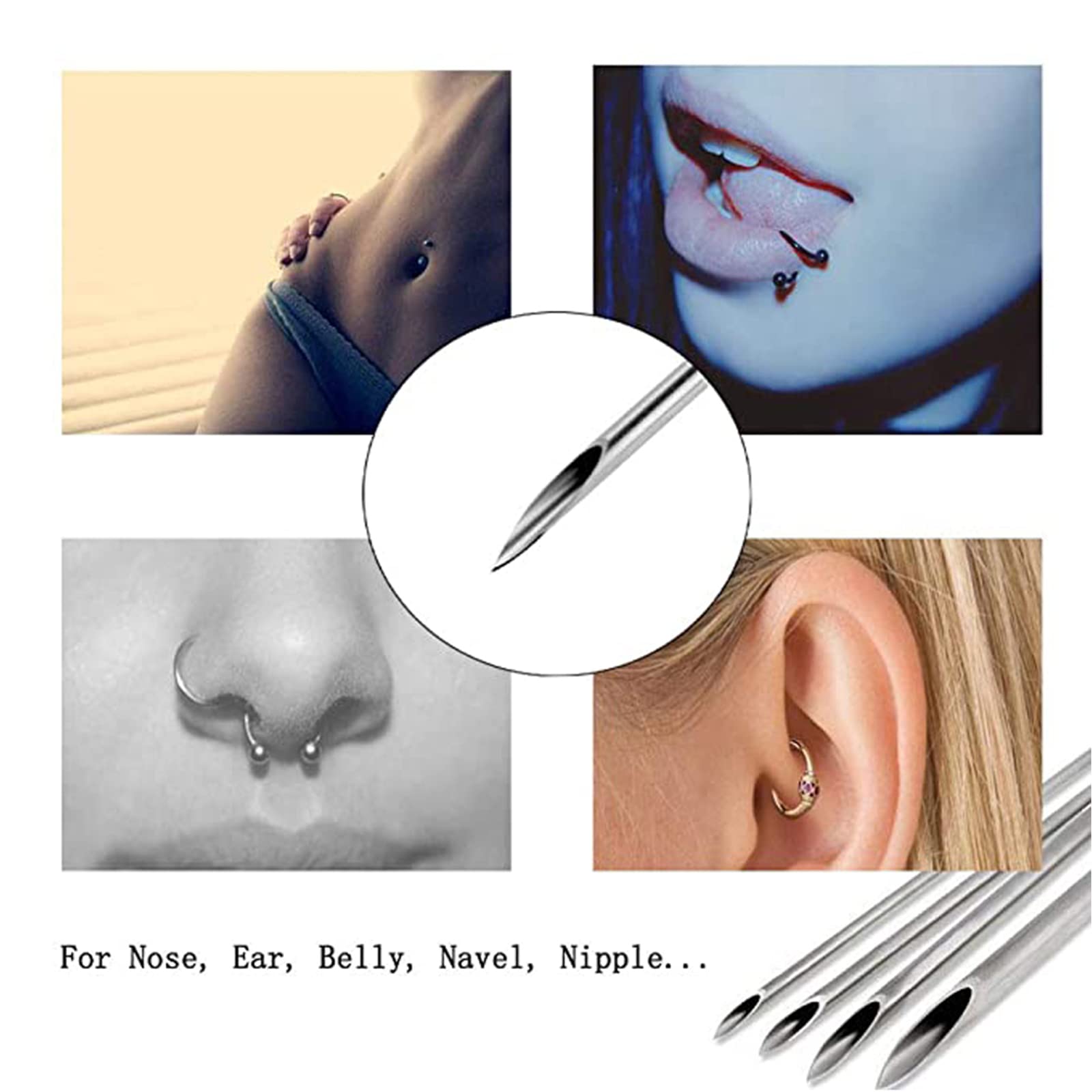JIESIBAO 10PCS 16G Hollow Piercing Needles - Stainless Steel Disposable Sterile Body Jewelry Needles for Nose, Septum, Bridge, Cheek, Lip & Ashley Piercing | Professional Safe Tattoo & Body Piercing Kit for Home or Studio Use