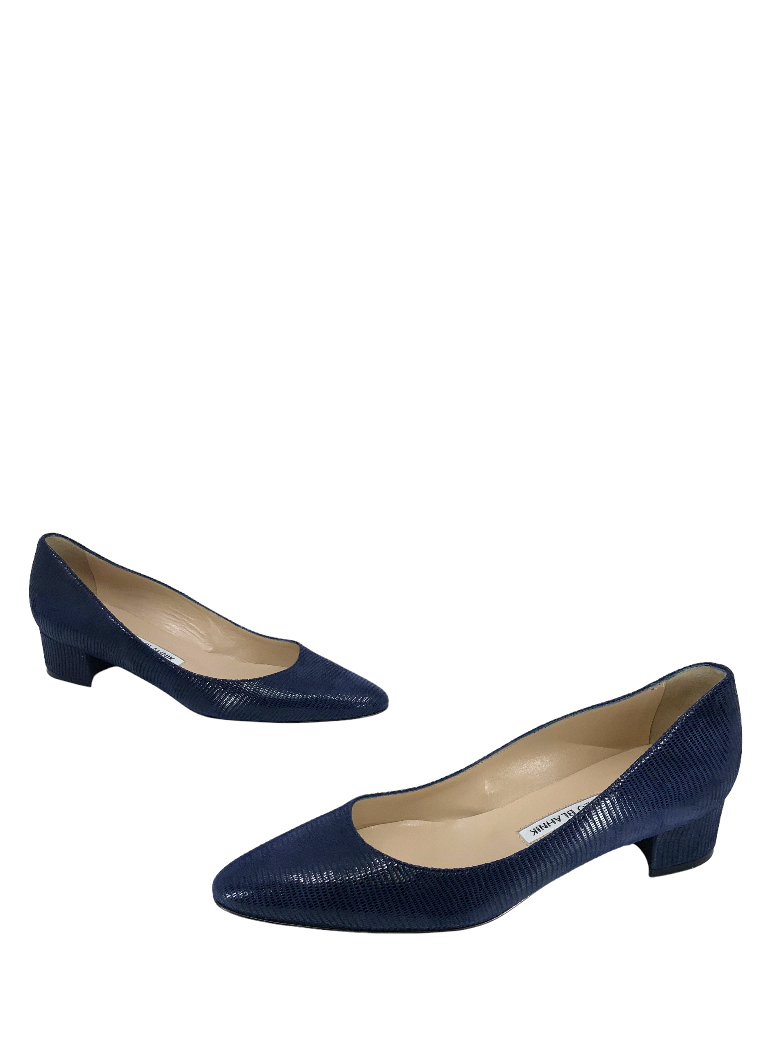 Manolo Blahnik Listony Leather Low Heel Pumps Women's Size 8.5 - Comfortable Dress Shoes for Office, Wedding & Evening Events