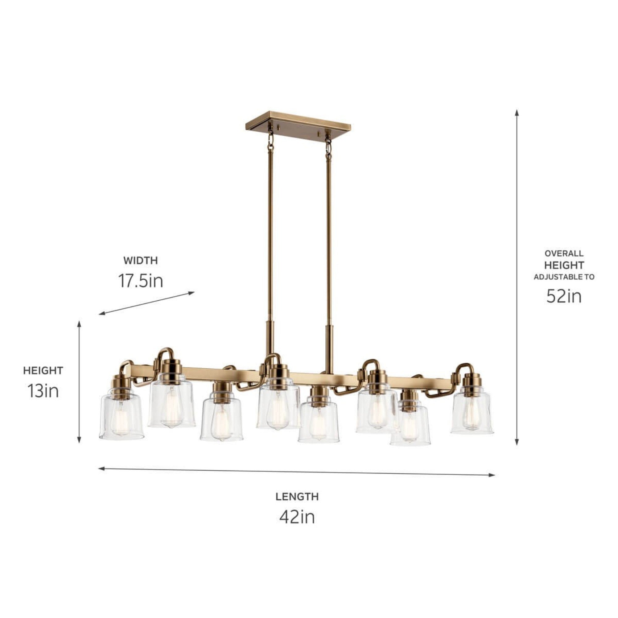 Aivian 42 Inch 8-Light Modern Chandelier with Brass Finish - Elegant Dining Room Lighting for Home Decor