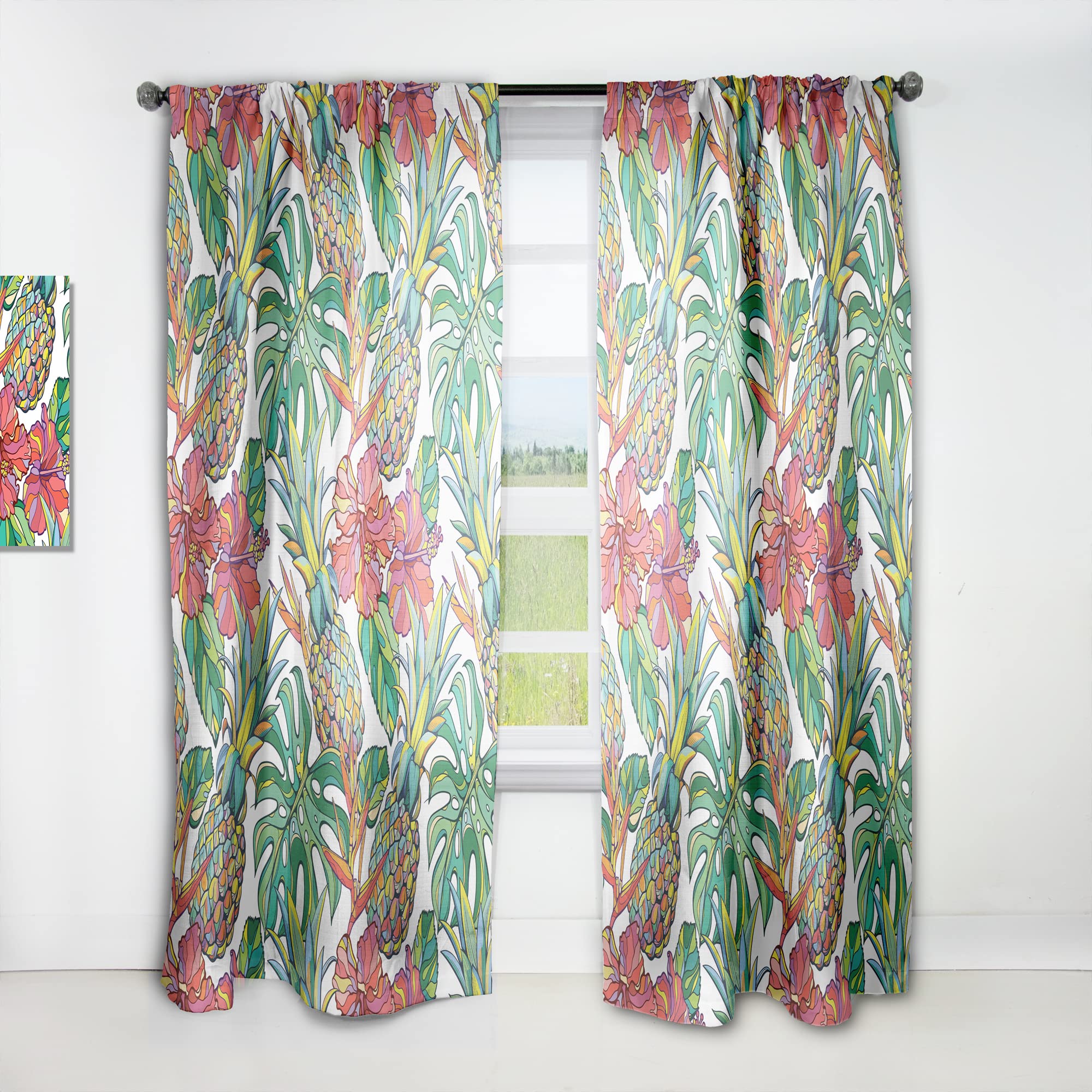 DesignQ Tropical Print Curtains - Thermal Insulated Single Panel 52x84 - Colorful Floral Drapes for Bedroom & Living Room - Perfect for Home Decor, Sun Protection and Energy Saving