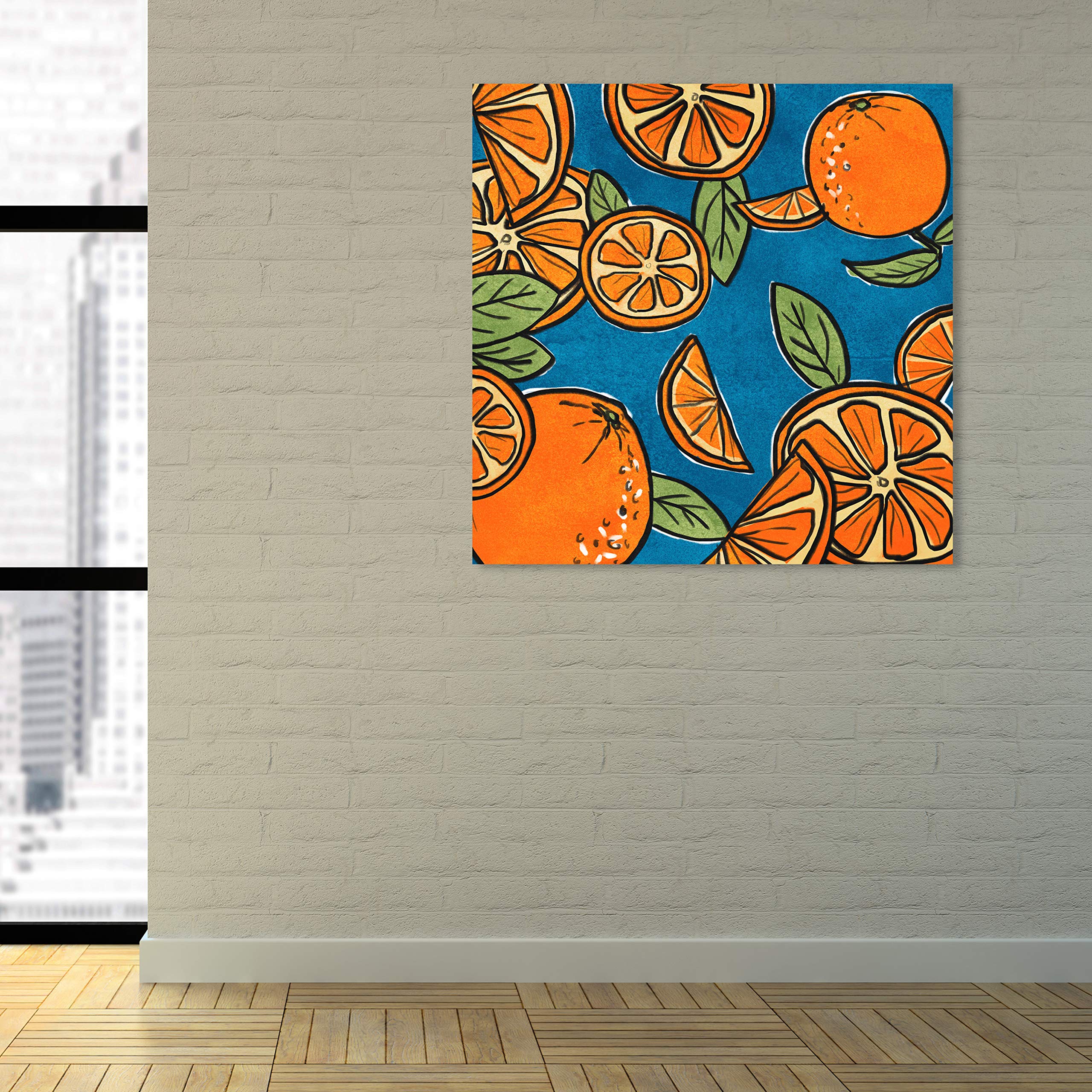 Oliver Gal Artist Co. 'Fresh Squeezed' Kitchen Wall Art - 30x30 Inch Orange & Blue Canvas Print for Modern Home Décor | Perfect for Dining Room, Café & Restaurant Decorations