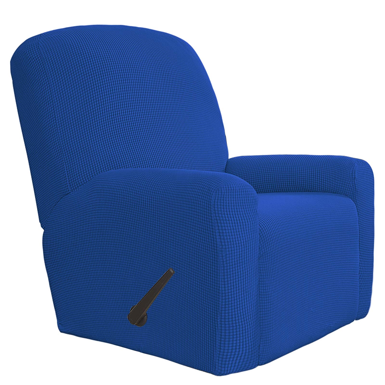 4-Piece Oversized Recliner Stretch Sofa Slipcover - Klein Blue Jacquard Fabric with Elastic Bottom - Polyester Spandex Furniture Protector for Couches & Sectionals - Classic Checkered Design (X-Large) - Perfect for Living Room, Family Room & Home Theater Seating