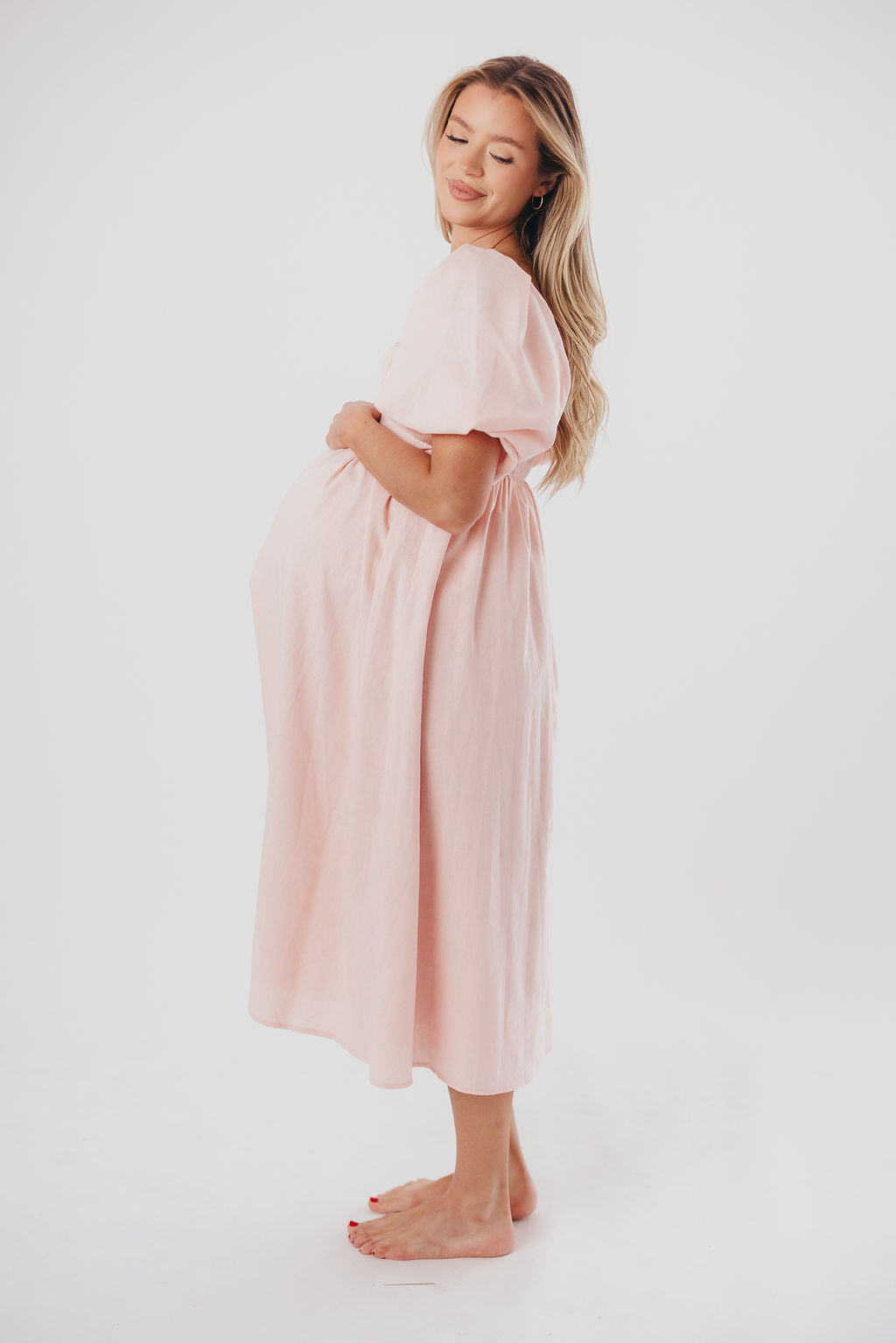Stylish Hamilton Midi Dress in Pink - Bump Friendly Maternity Dress (Sizes S-2XL) | Perfect for Baby Showers, Date Nights & Office Wear