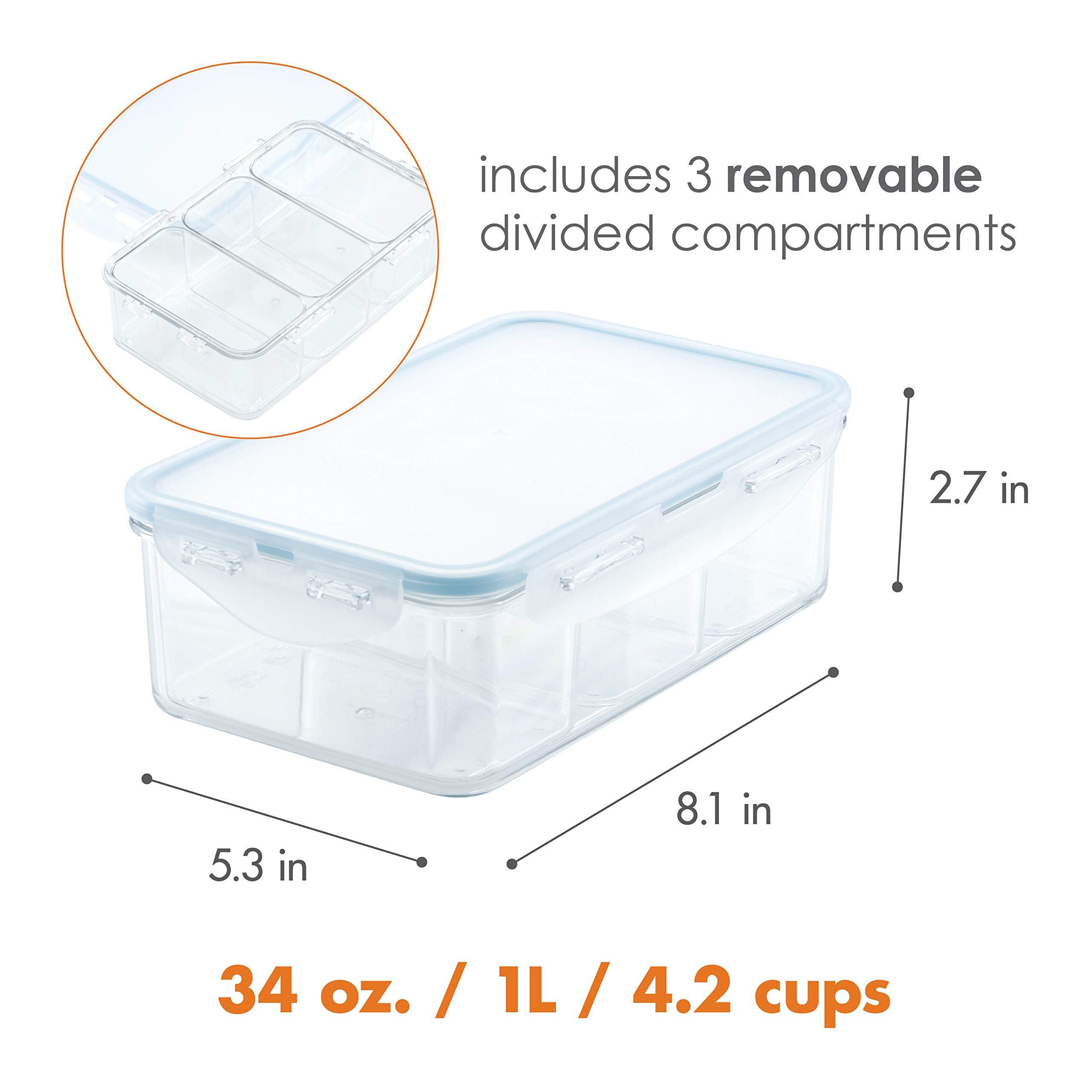LOCK & LOCK Purely Better 34oz Tritan Rectangle Food Storage Container with Divider - BPA Free, Leak Proof, Microwave & Dishwasher Safe - Perfect for Meal Prep, Leftovers & Pantry Organization
