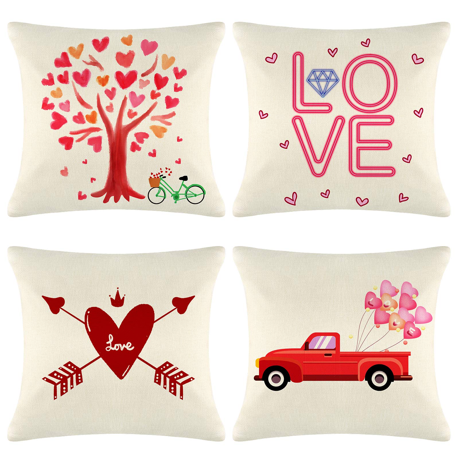 LUTER 4-Piece Valentine's Day Pillow Cover Set - 18x18 Inch Linen Throw Pillow Covers for Sofa, Couch, Bed & Office Decor - Durable & Washable Cushion Cases - Perfect for Romantic Home Decor, Gift Giving & Seasonal Styling (45×45cm/18×18 inch)