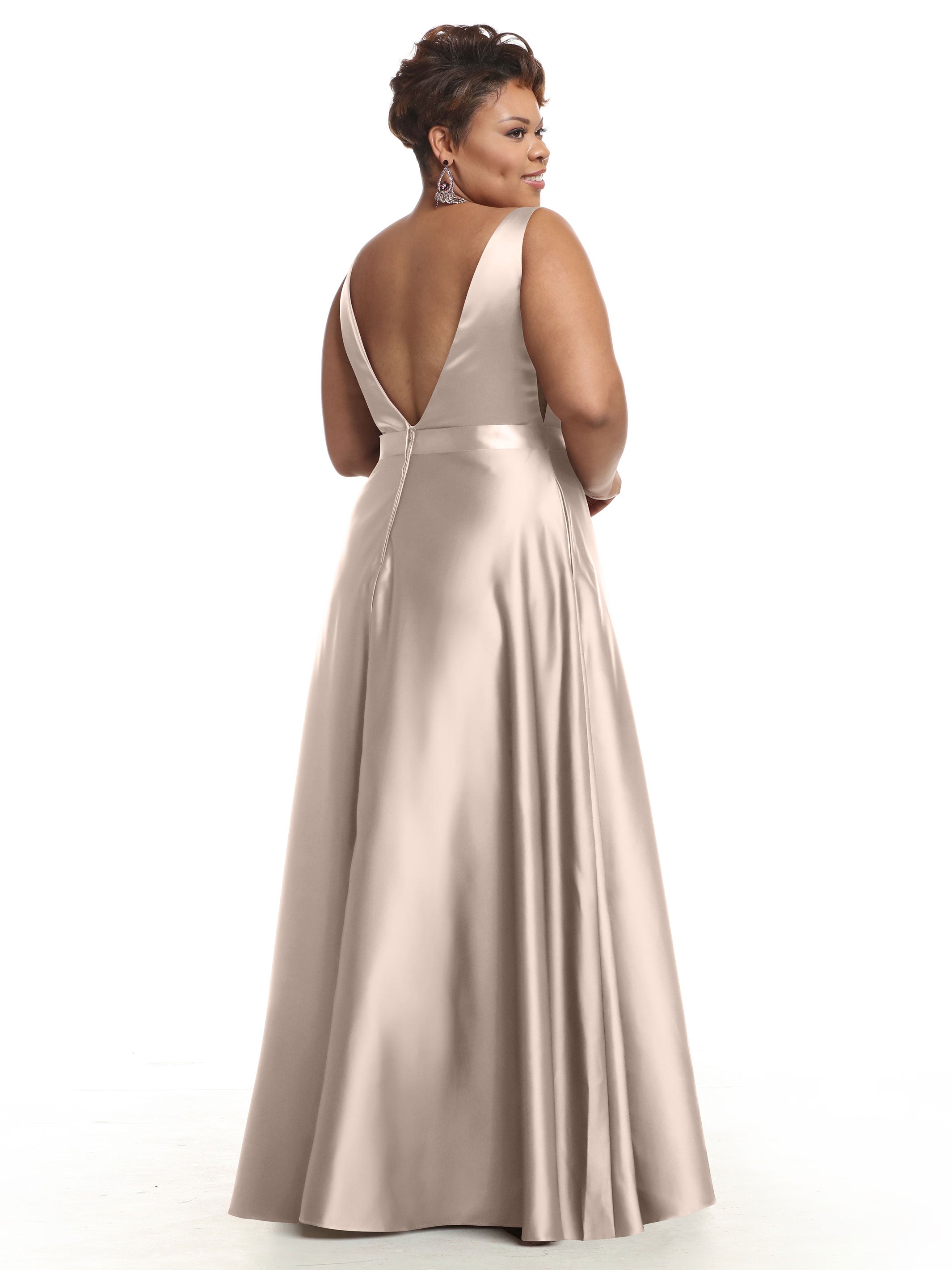 Elegant 80118 Satin A-Line Bridesmaid Dress with V-Neck & Waist Sash - Perfect for Weddings, Formal Events & Special Occasions