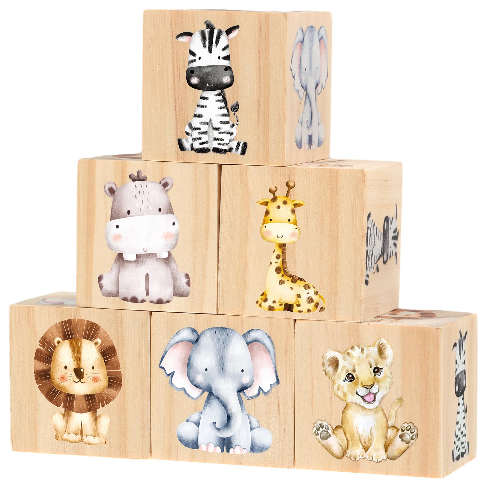 Kigley 6-Piece Watercolor Nursery Shelf Decor Set - Safari Animal Wall Art for Baby Boys & Girls - Perfect for Bedroom, Playroom & Baby Shower Gifts