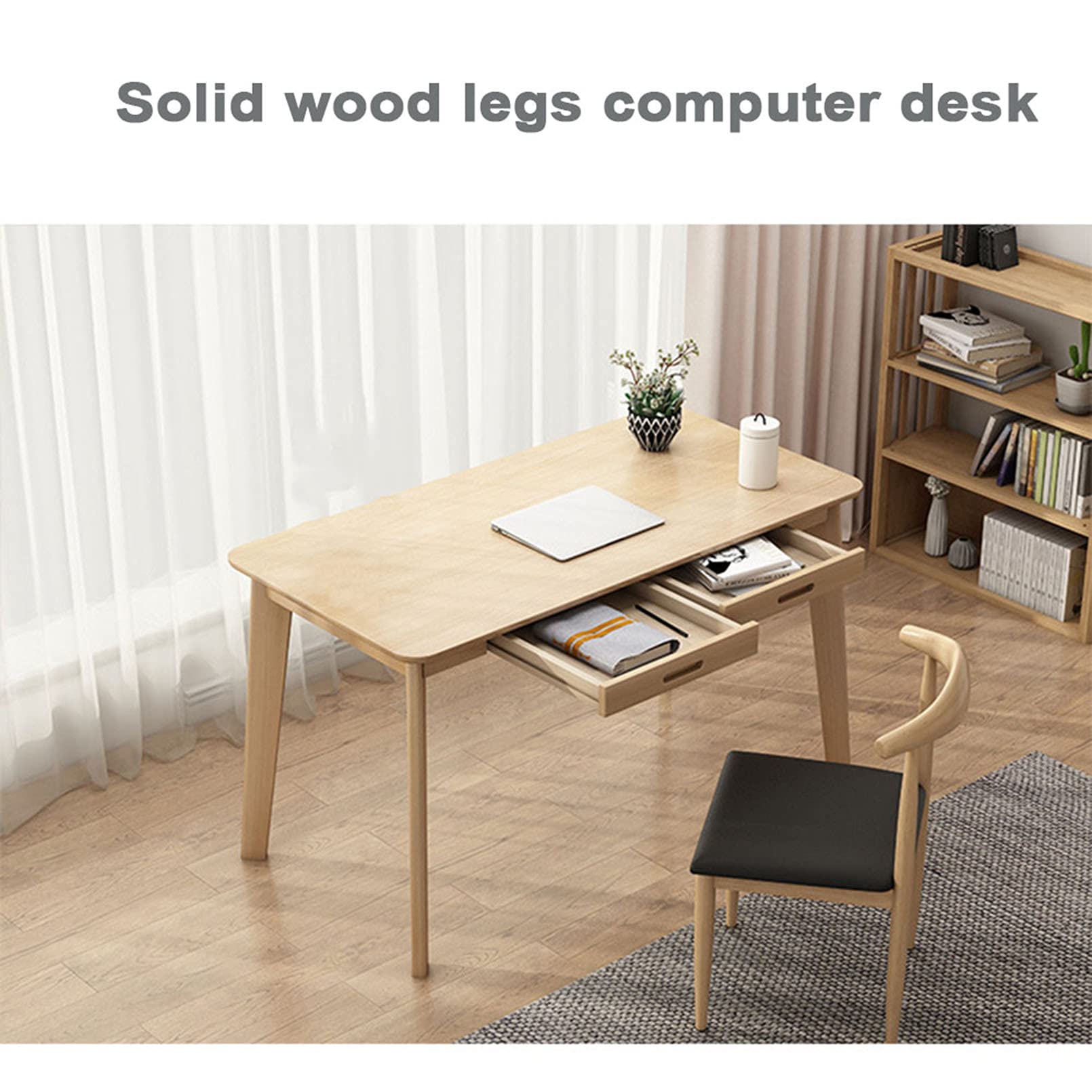 Wooden Home Office Desk with Drawer Hutch - Ergonomic Computer Workstation for Study, Writing & Laptop Use - Perfect for Bedroom, Dorm Room & Small Spaces