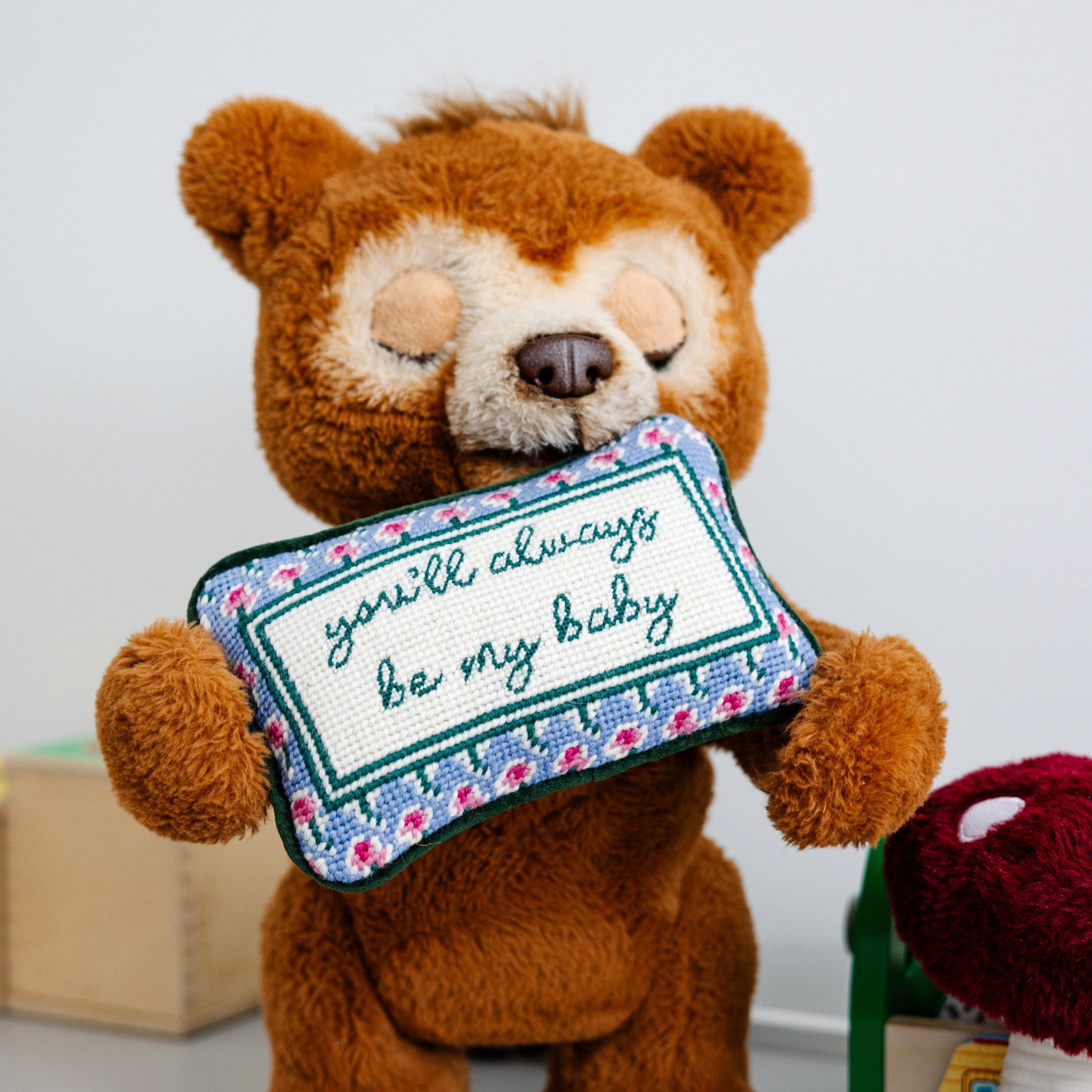 Be My Baby Mini Needlepoint Pillow - Handmade Cross Stitch Decorative Cushion for Nursery, Bedroom & Gift - Perfect for Baby Showers, Home Decor and Cozy Nursery Accents