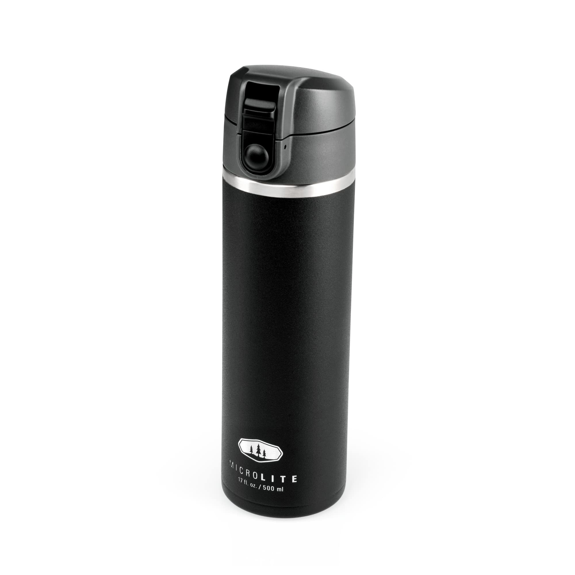 GSI Outdoors Microlite Vacuum-Insulated Stainless Steel Water Bottle 17oz - Leakproof & BPA Free for Camping, Hiking, Travel & Outdoor Adventures - Keeps Drinks Cold 24 Hours (Black)