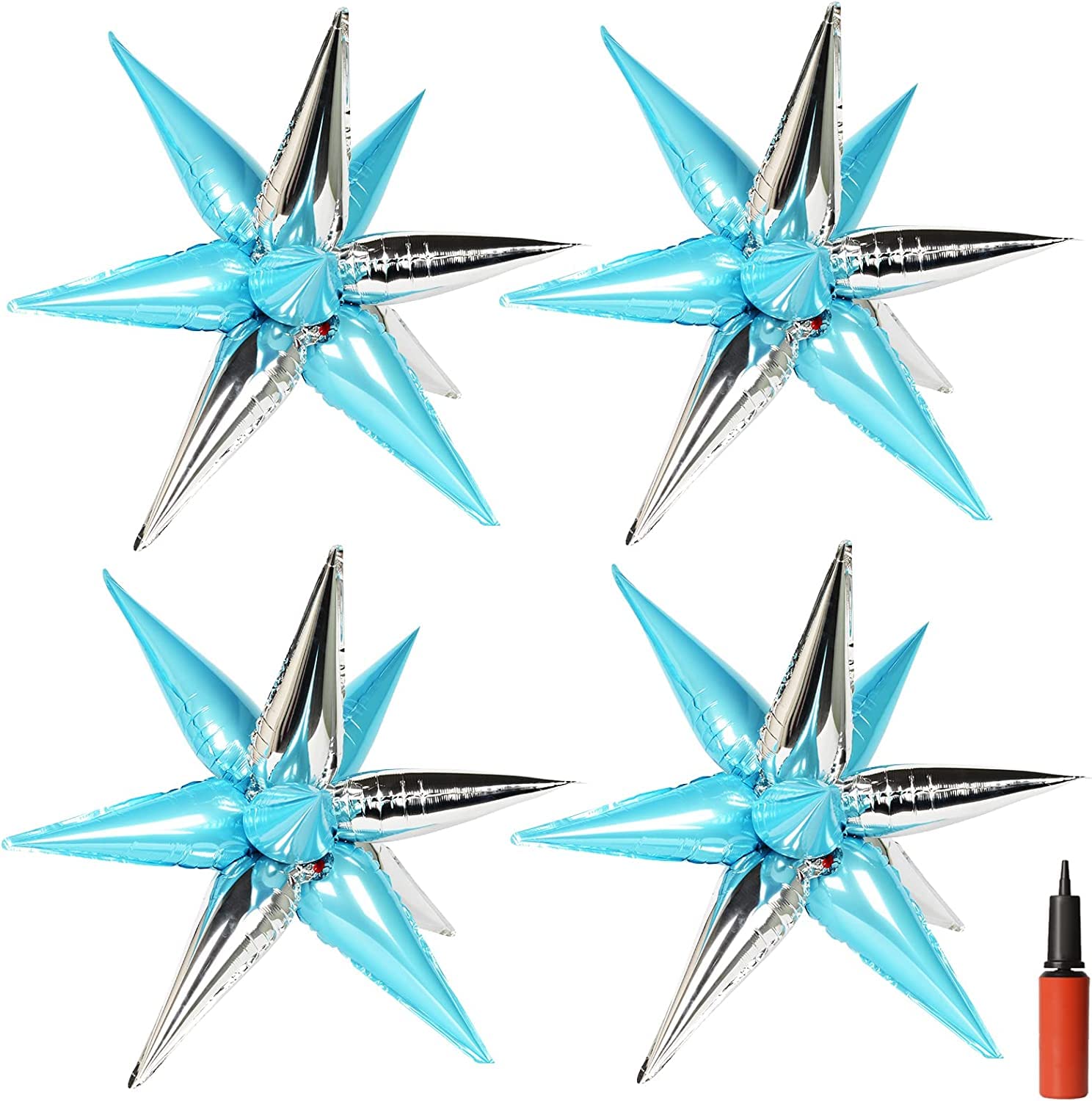 100 Pieces 26-Inch Big Blue & Silver Star Balloons | Premium Starburst Balloons for Party Decorations - Baby Showers, Bachelorette Parties, Weddings & Birthday Celebrations | Durable Cone-Shaped Balloons with Explosion Point Design