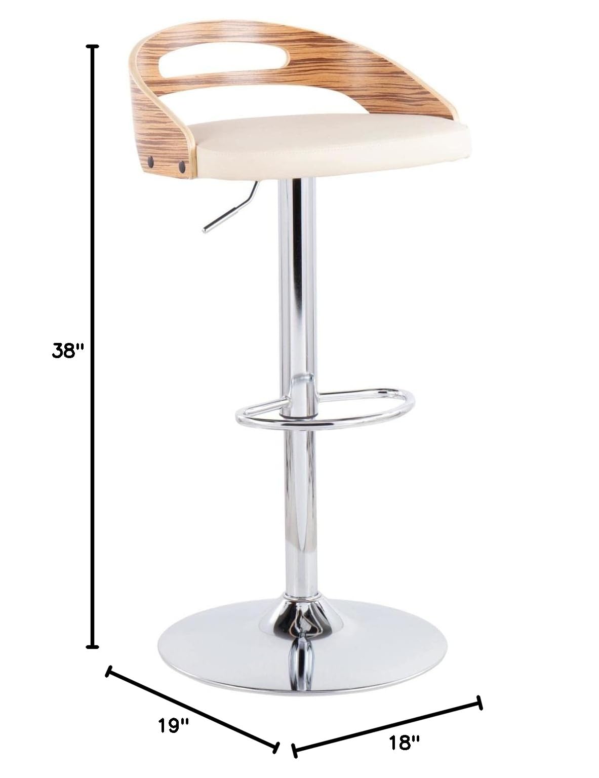 LumiSource Cassis Adjustable Swivel Bar Stool with Chrome Finish - Modern Bar Chair for Kitchen Island, Home Bar, or Dining Counter - Height Adjustable & Comfortable Seating