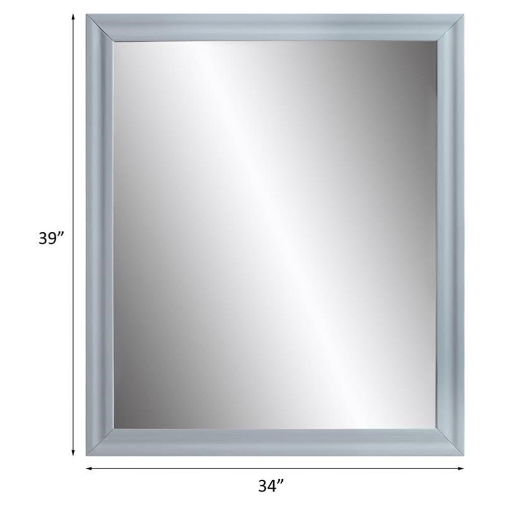 Acme Gaines Rectangle Wooden Frame Mirror - Gray High Gloss Finish - Modern Home Decor for Bedroom, Bathroom & Entryway