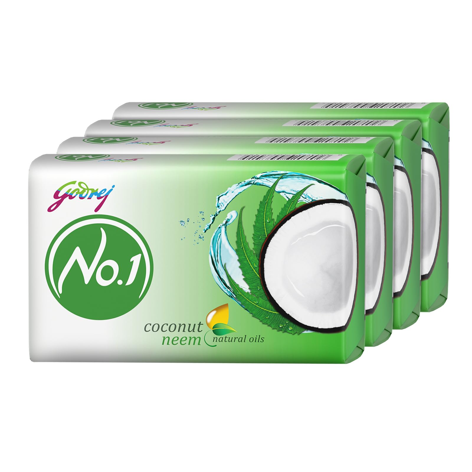 Godrej No.1 Coconut & Neem Bath Soap - 4 Pack (150g Each) | Long-Lasting Fragrance, Grade 1 Soap for Healthy Skin | Perfect for Daily Use, Travel & Gym