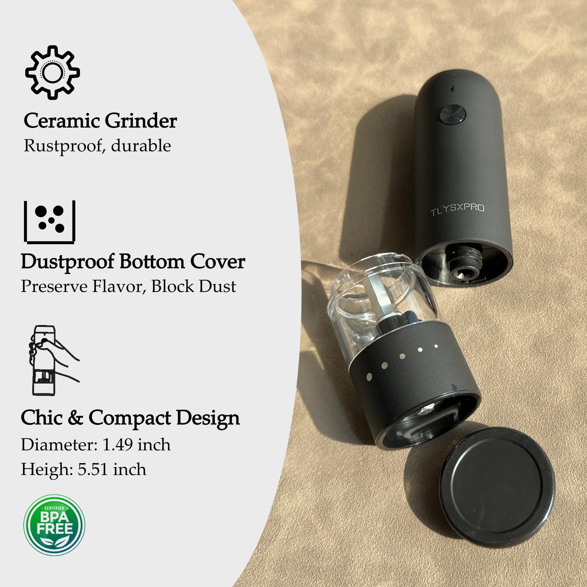 Rechargeable Electric Salt and Pepper Grinder Set - Adjustable Coarseness, One-Hand Operation, Automatic Mill for Kitchen & Home (2 Pack, Greige) - Perfect for Cooking, Dining, and Gourmet Meal Prep