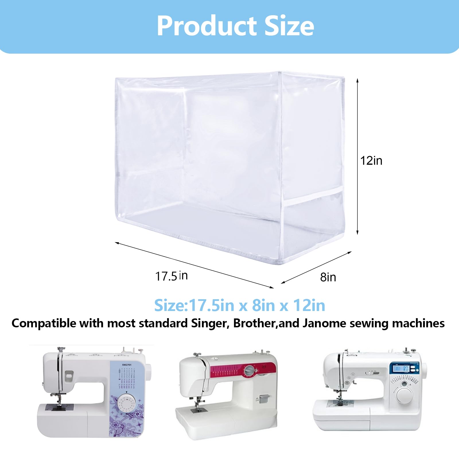 Universal Sewing Machine Dust Cover with Clear Plastic & Pockets - Waterproof, Dustproof Protective Quilted Carrying Case for Singer, Brother & Most Standard Machines - Perfect for Home Studios, Craft Rooms & Sewing Classes