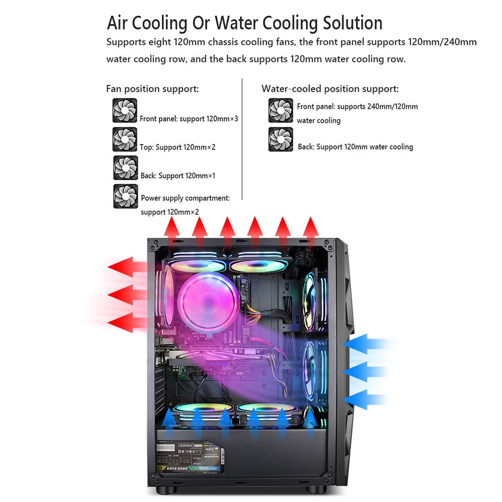 Mid-Tower ATX Gaming PC Case with 15 LED Fans, USB 3.0 Port & Acrylic Side Panel - Supports M-ATX/ITX, Water Cooling Ready (Blue LED, 6 Fan Size) - Perfect for High-Performance Gaming Rigs & Custom PC Builds