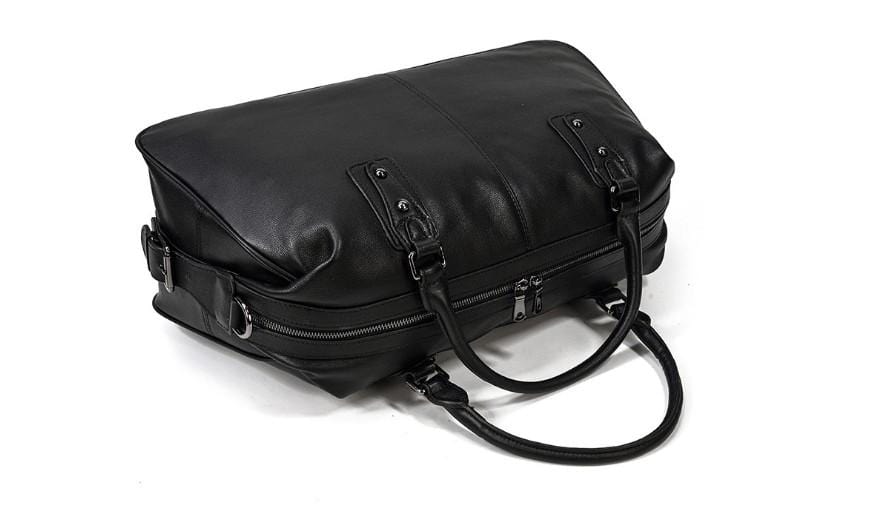 Premium Black Leather Travel Luggage Bag for Men & Women - Durable Carry-On Suitcase for Business Trips & Vacations