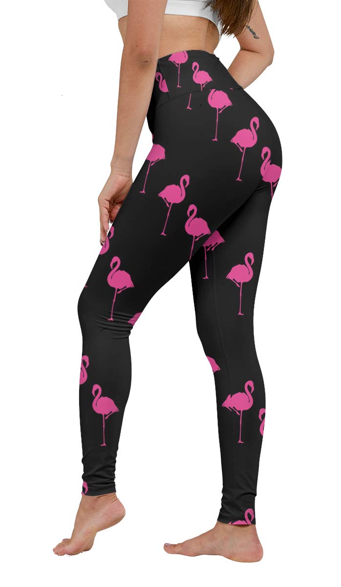 High Waist Pink Flamingo Yoga Pants for Women - Tummy Control Workout Running Leggings - Trendy Gym & Lounge Wear for Fitness & Casual Outfits
