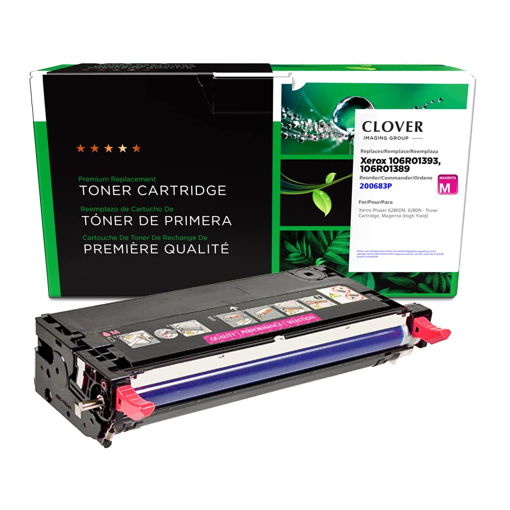 High Yield Clover Remanufactured Magenta Toner Cartridge Replacement for Xerox 106R01393 & 106R01389 | Compatible with Xerox Printers | Perfect for Office & Home Printing Needs