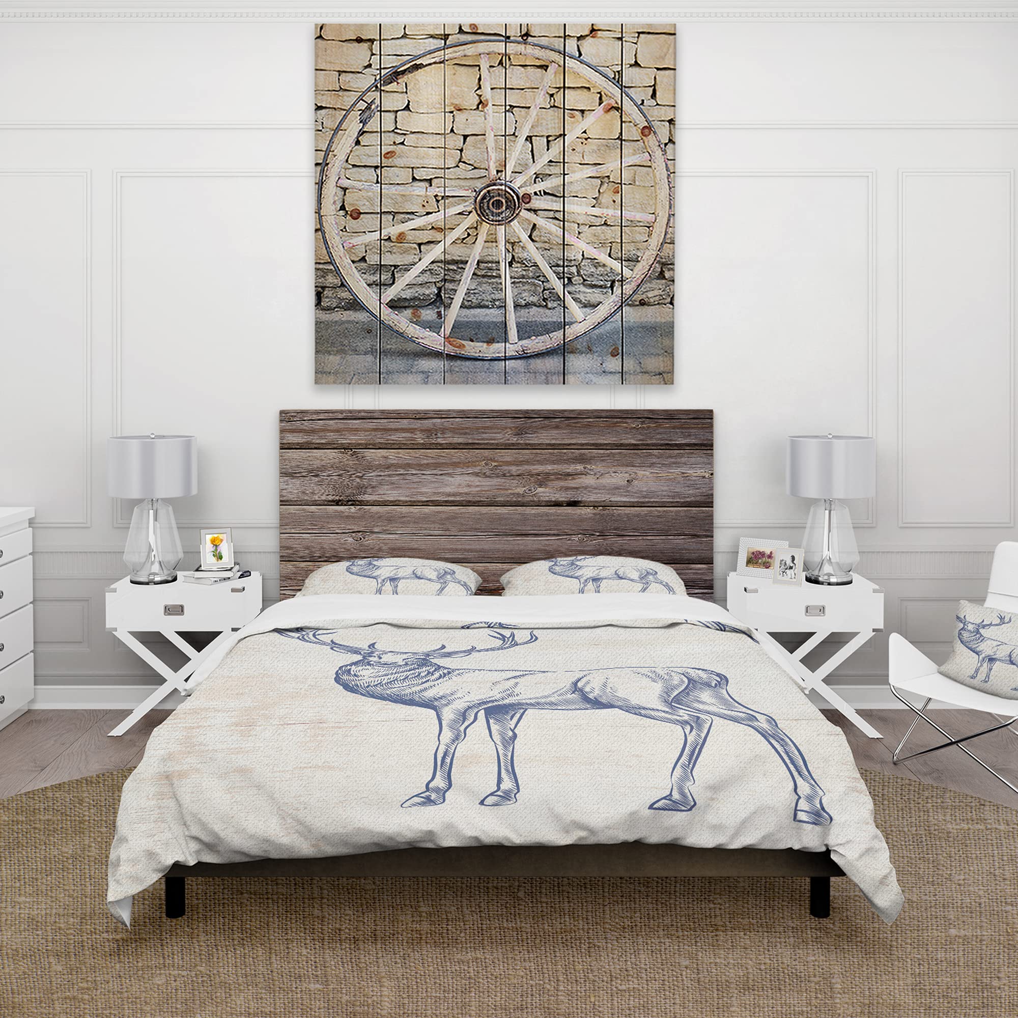 DesignQ Deer Wild & Beautiful XII Farmhouse Duvet Cover Set - Twin Size Blue Bedding (3-Piece) | All-Season Comfort for Guest Rooms, Cabins & Rustic Home Decor