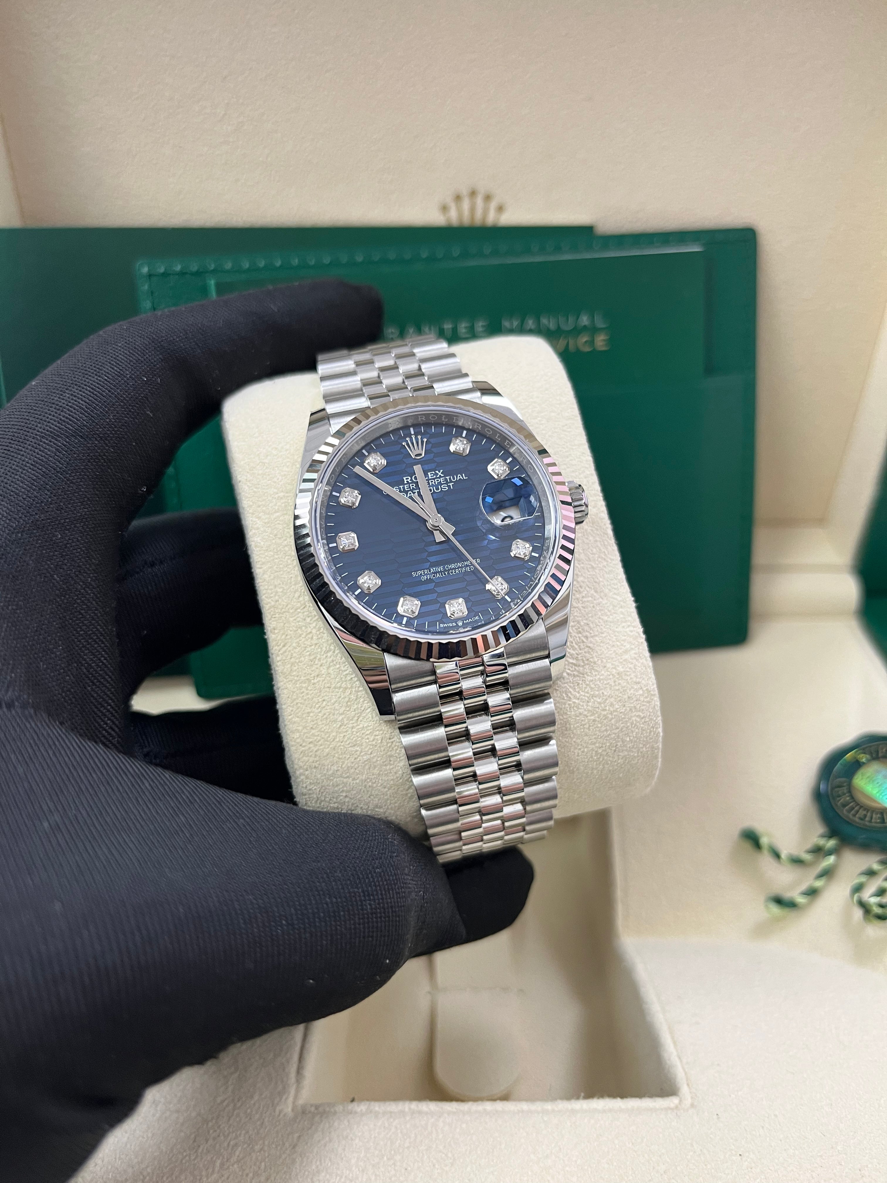 Rolex Datejust 36mm Men's Watch - Fluted Bezel, Bright Blue Diamond Dial, Jubilee Bracelet (Ref.126234) | Luxury Dress Watch for Business & Formal Occasions