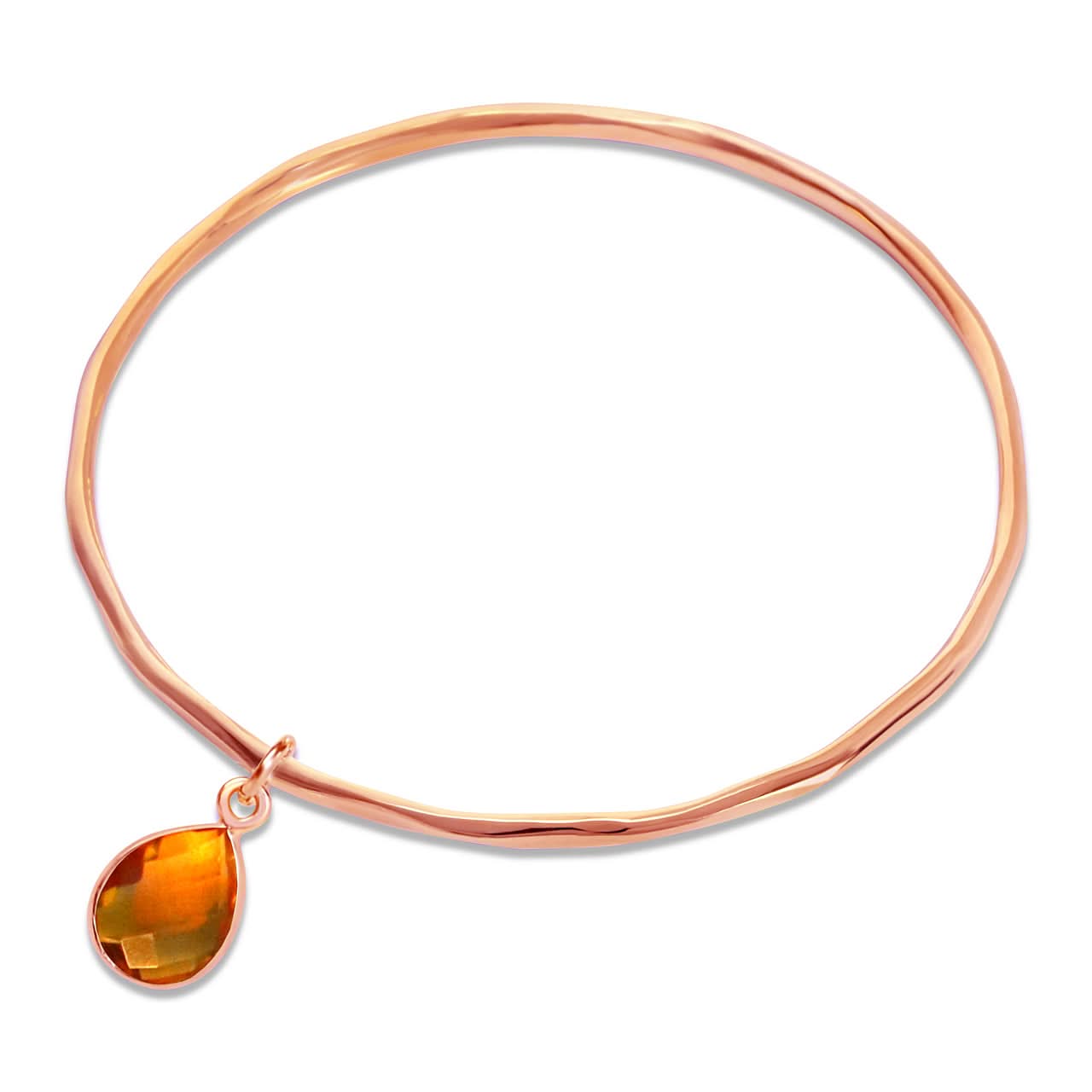 Rose Gold Citrine Charm Bangle - November Birthstone Jewelry for Women | Perfect for Gifts, Parties & Everyday Wear