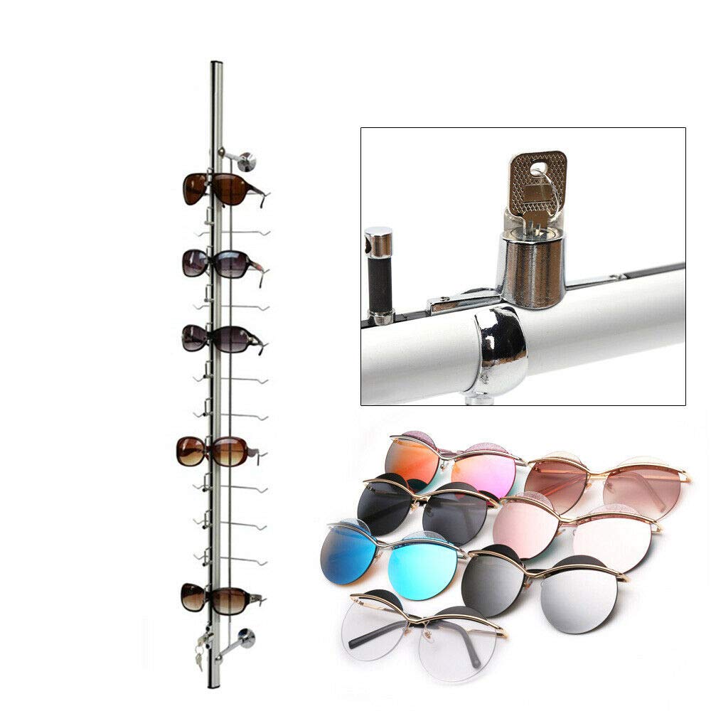 LOYALHEARTDY 10-Piece Aluminum Eyeglass Display Stand Set - Durable Sunglasses Rack Organizer with Lock for Optical Shops & Retail Stores - Holds 12 Frames (43.3