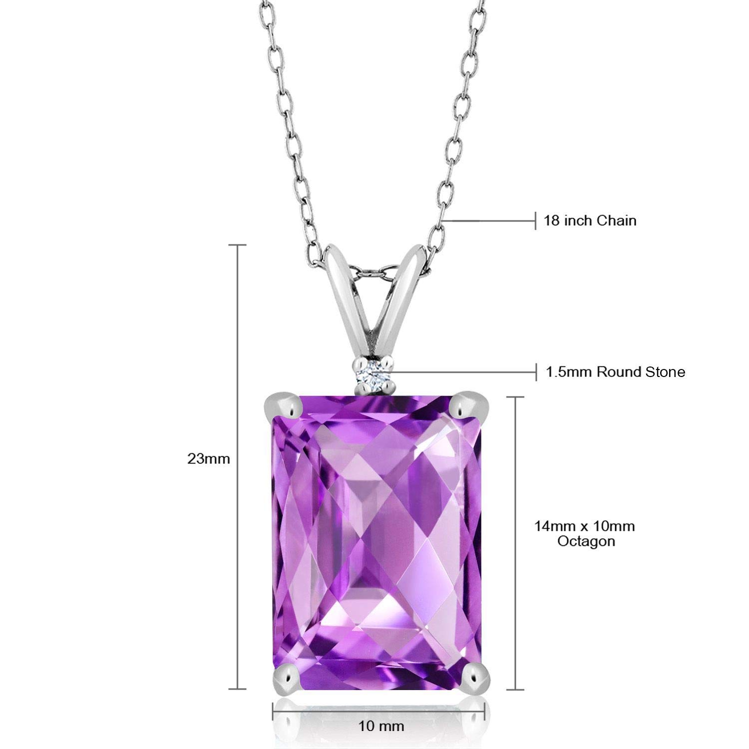 Gem Stone King 925 Sterling Silver Emerald Cut Birthstone Necklace for Women - 14X10MM Genuine Gemstone Pendant with 18 Inch Silver Chain | Perfect Gift for Birthday, Anniversary & Special Occasions