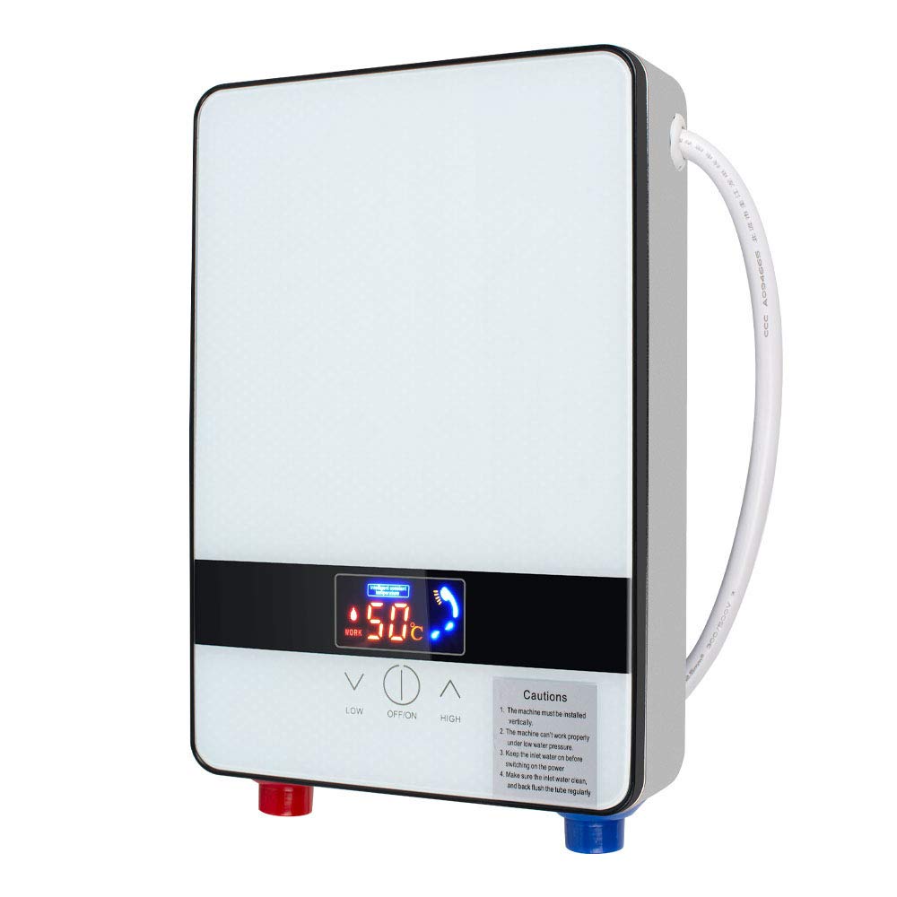Zinnor 6.5KW 220V Electric Tankless Water Heater - Instant Hot Water On Demand for Home, Constant Temperature, Fast 3-Second Heating, White (Perfect for Showers, Kitchen, RV & Small Apartments)