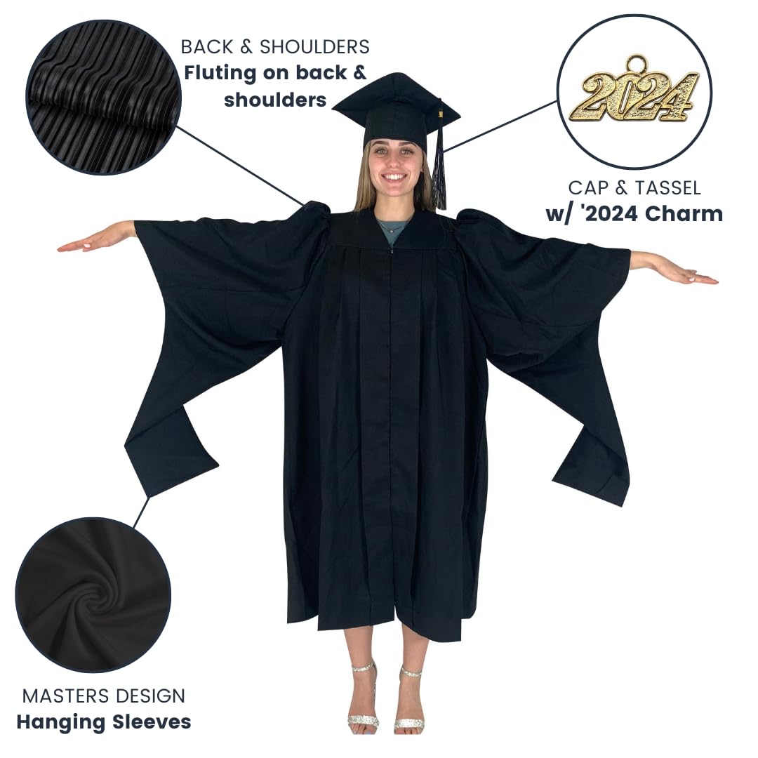Premium 2025 Graduation Cap and Gown Set - Matte Black Unisex Academic Regalia with Tassel for Masters Degree Ceremony | Perfect for Graduation Photos, Commencement & Academic Celebrations