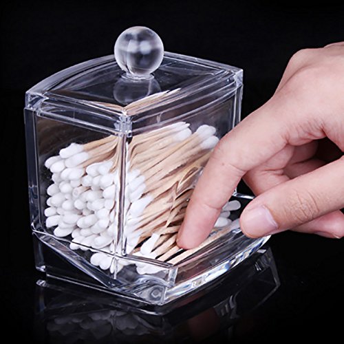 **Transparent Makeup Organizer Case - Cotton Swabs Storage Holder Box for Cosmetic Tools | Travel & Home Vanity Organization**    (Note: 