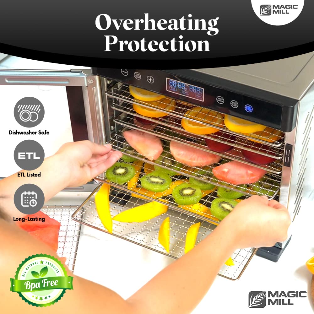 Magic Mill Food Dehydrator Machine - 11 Stainless Steel Trays with Adjustable Timer & Temperature Control | Perfect for Drying Jerky, Herbs, Meat, Fruits & Vegetables | Overheat Protection | Ideal for Home Kitchen, Camping & Food Preservation