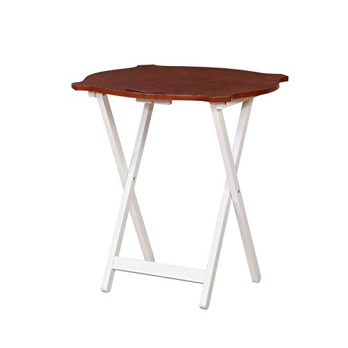 Nautical Coastal Folding TV Tray Table with Storage - White & Hazelnut Rubberwood Finish - Perfect for Laptops, Snacks, and Living Room Use