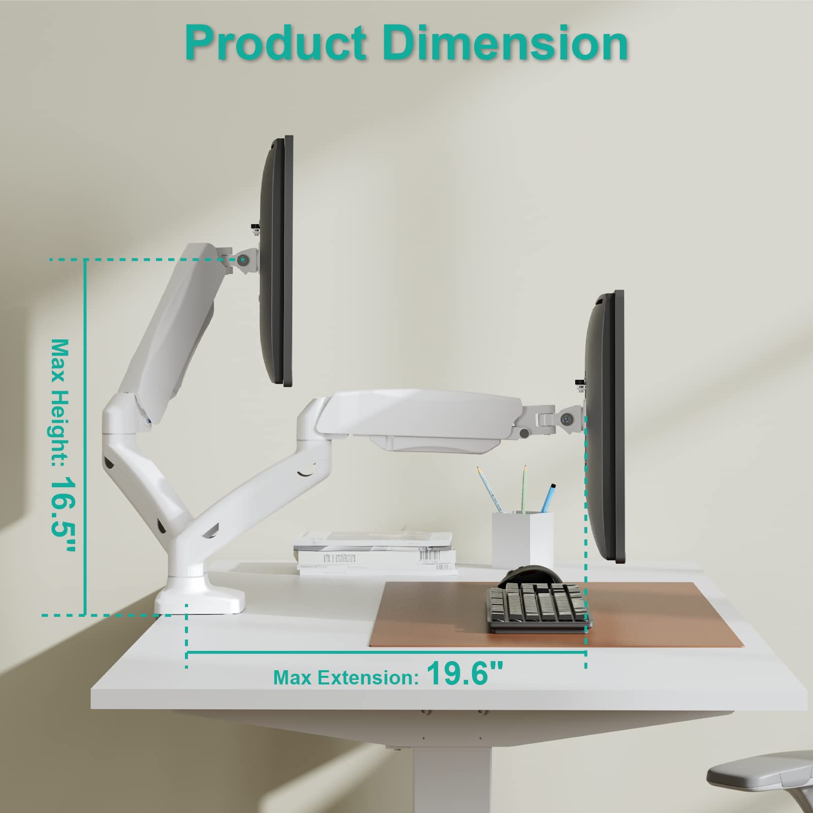 WALI Dual Monitor Stand - Adjustable Gas Spring Arm Mount for 2 Screens up to 32 Inches, 19.8lbs Capacity (GSMP002W) - White - Perfect for Home Office, Gaming Setup & Workspace Ergonomics
