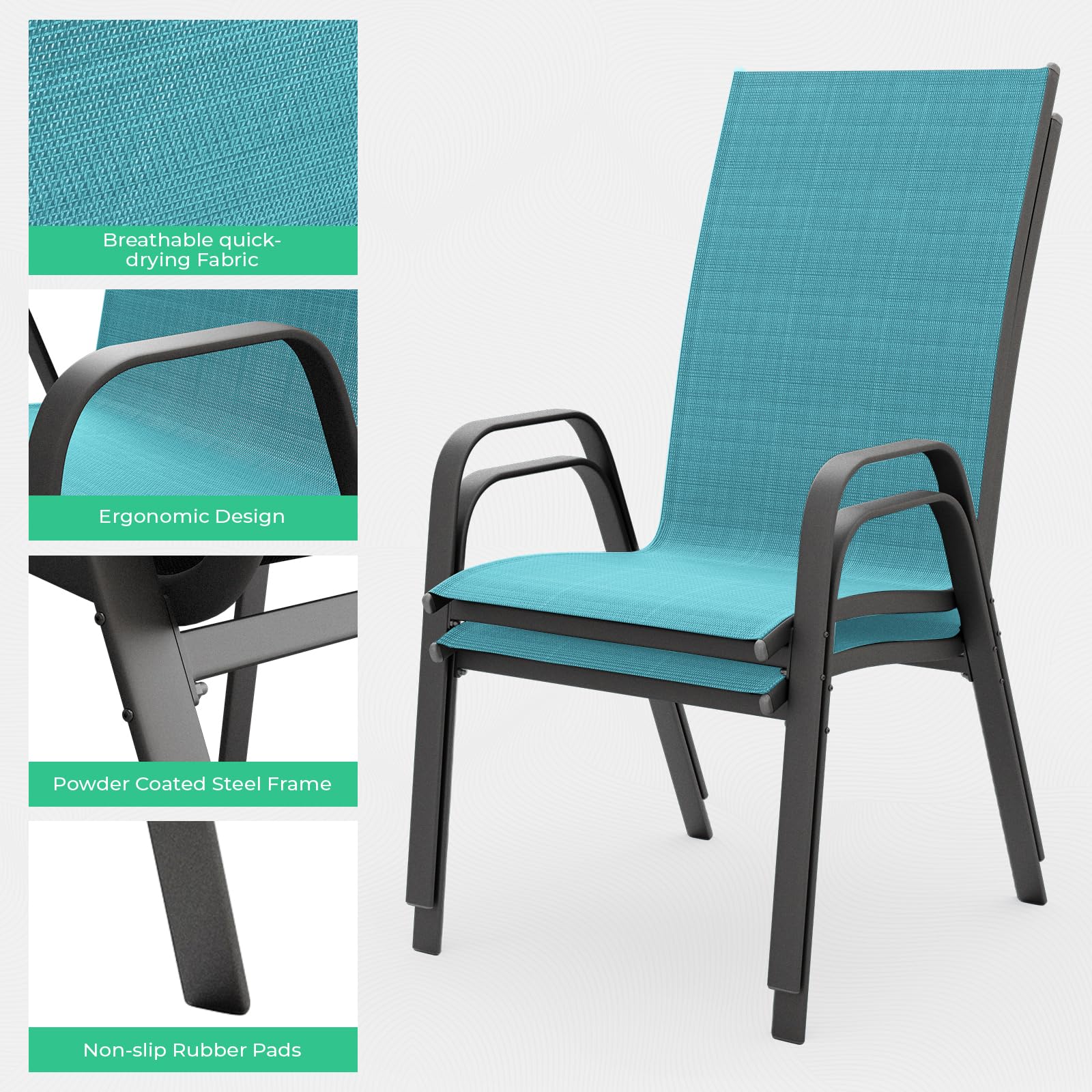 JEAREY 4-Piece Patio Dining Chairs Set - Outdoor Stackable All-Weather Furniture for Backyard, Garden, Poolside - Teal Blue - Perfect for Outdoor Entertaining & Relaxation