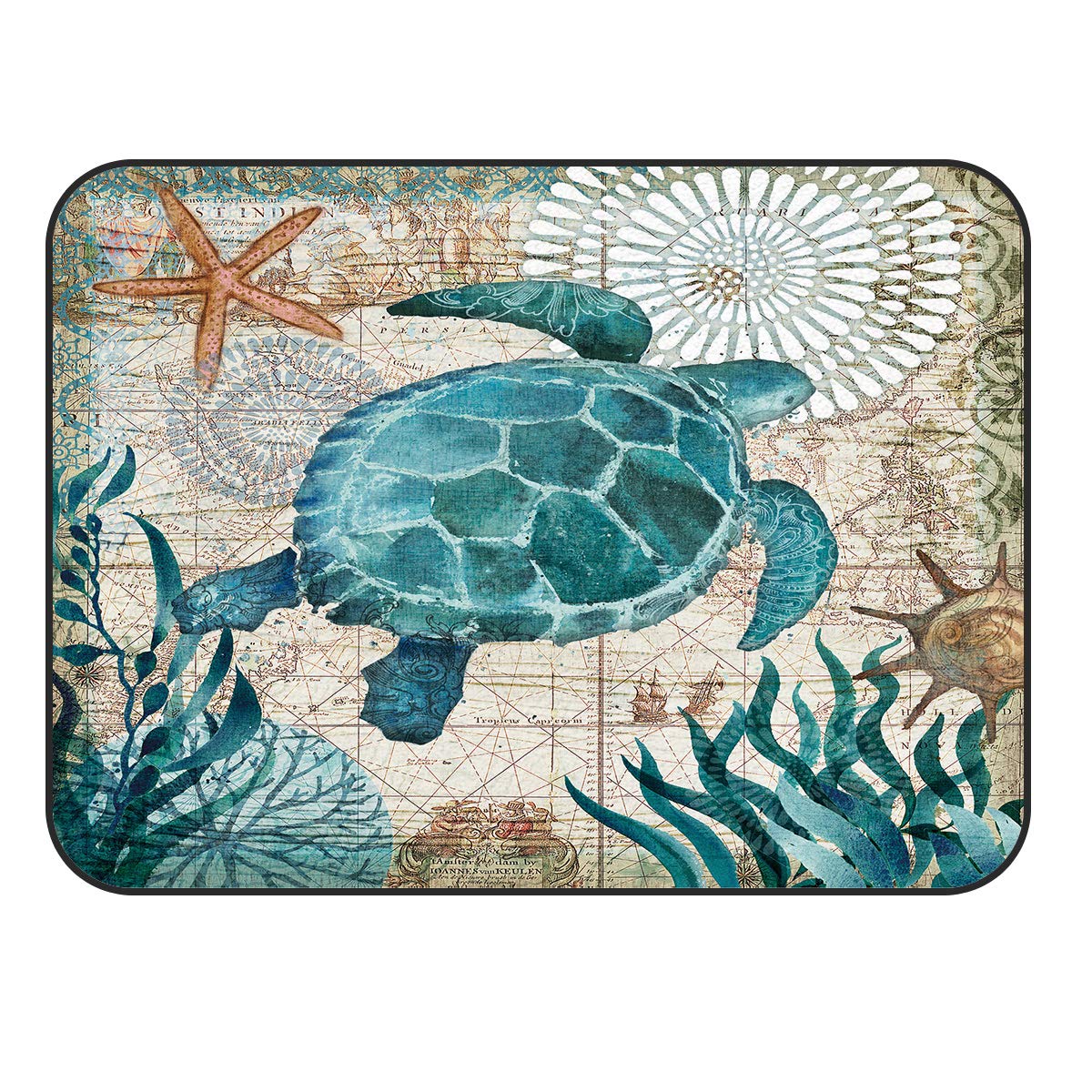 3'x5' Modern Watercolor Ocean Animal Print Area Rug - Soft Nursery Carpet with Sea Turtle Design for Kids Room, Living Room & Bedroom | Indoor/Outdoor Floor Mat for Home Decor & Play Areas