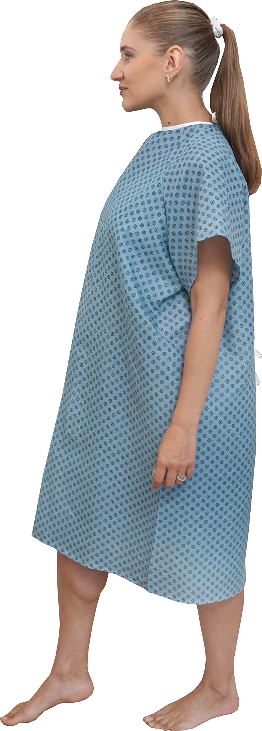 AMU Solutions 12 Pack Blue Disposable Hospital Gowns with Back Ties - One Size Fits All - Comfortable Patient Robes for Medical Use, Surgery & Nursing Homes