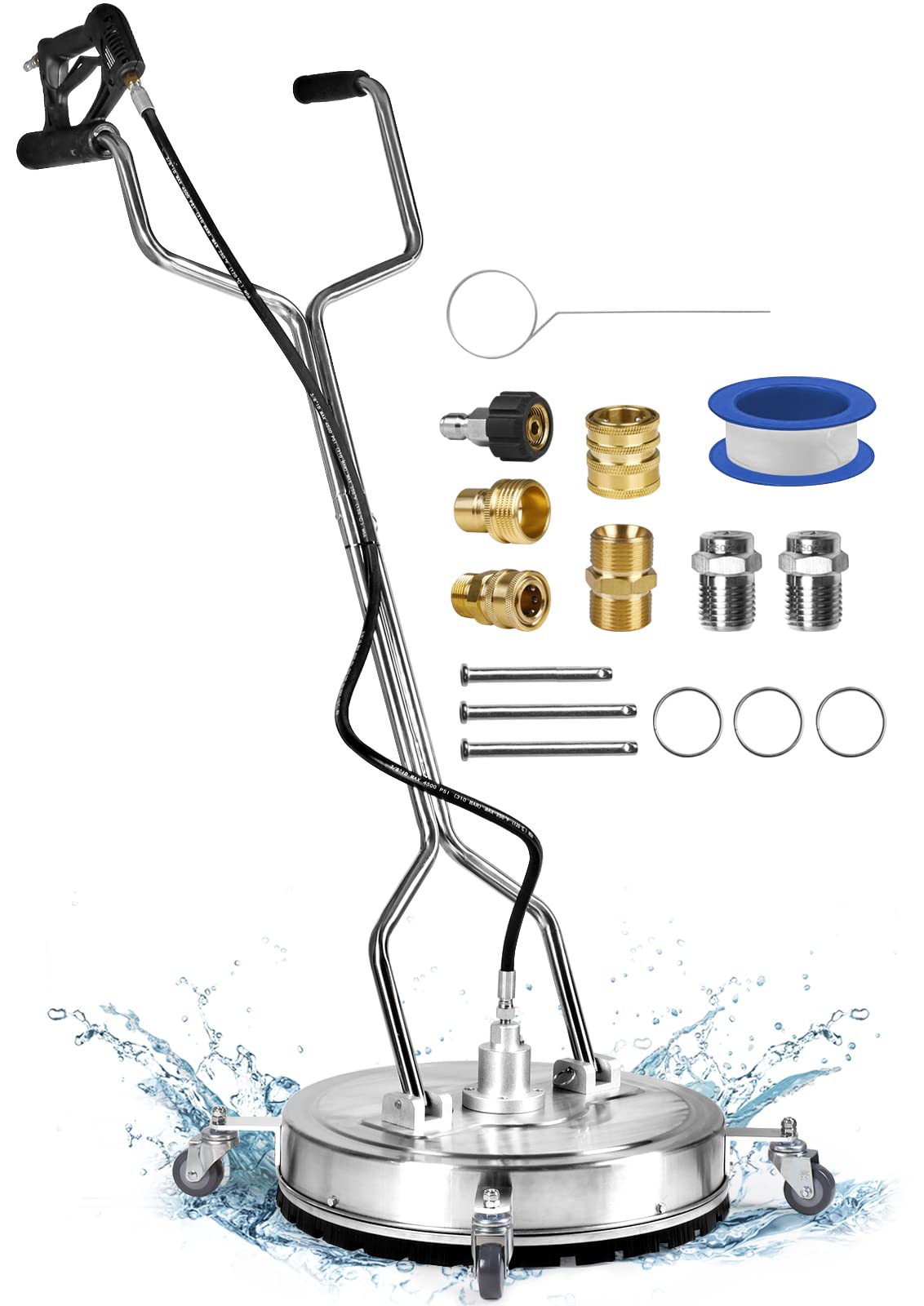 MEKOH 22'' Stainless Steel Pressure Washer Surface Cleaner Attachment - 4500PSI Power Washer Accessory with Wheels & 3/8'' Quick Connect - Perfect for Driveway, Sidewalk, Curb, Deck, Patio and Concrete Cleaning - Heavy Duty Commercial & Residential Use