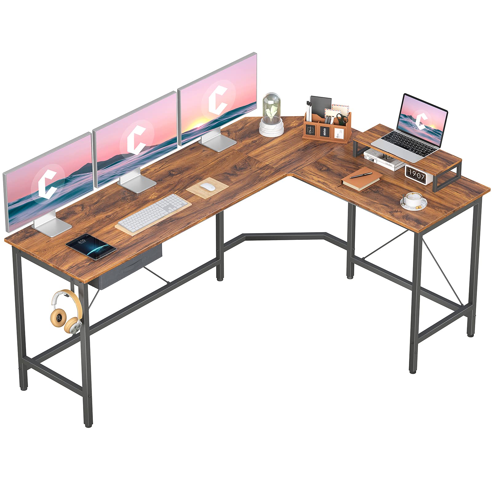 CubiCubi L-Shaped Computer Desk - Corner Gaming & Home Office Workstation with Small Table, Sturdy & Space-Saving Design, Easy Assembly - Perfect for Small Spaces & Multi-Monitor Setups