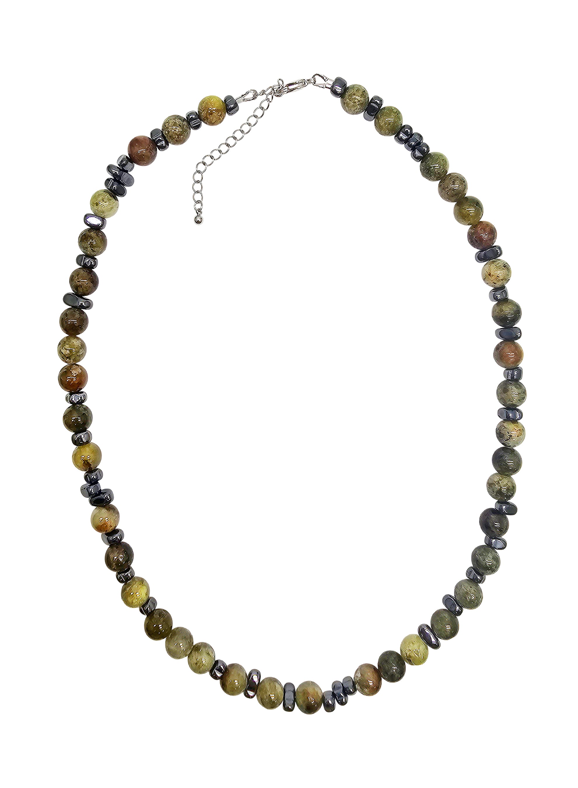 Green Garnet Hematite Men's Short Necklace - Stylish & Durable Jewelry for Casual & Formal Wear | Perfect Gift for Men