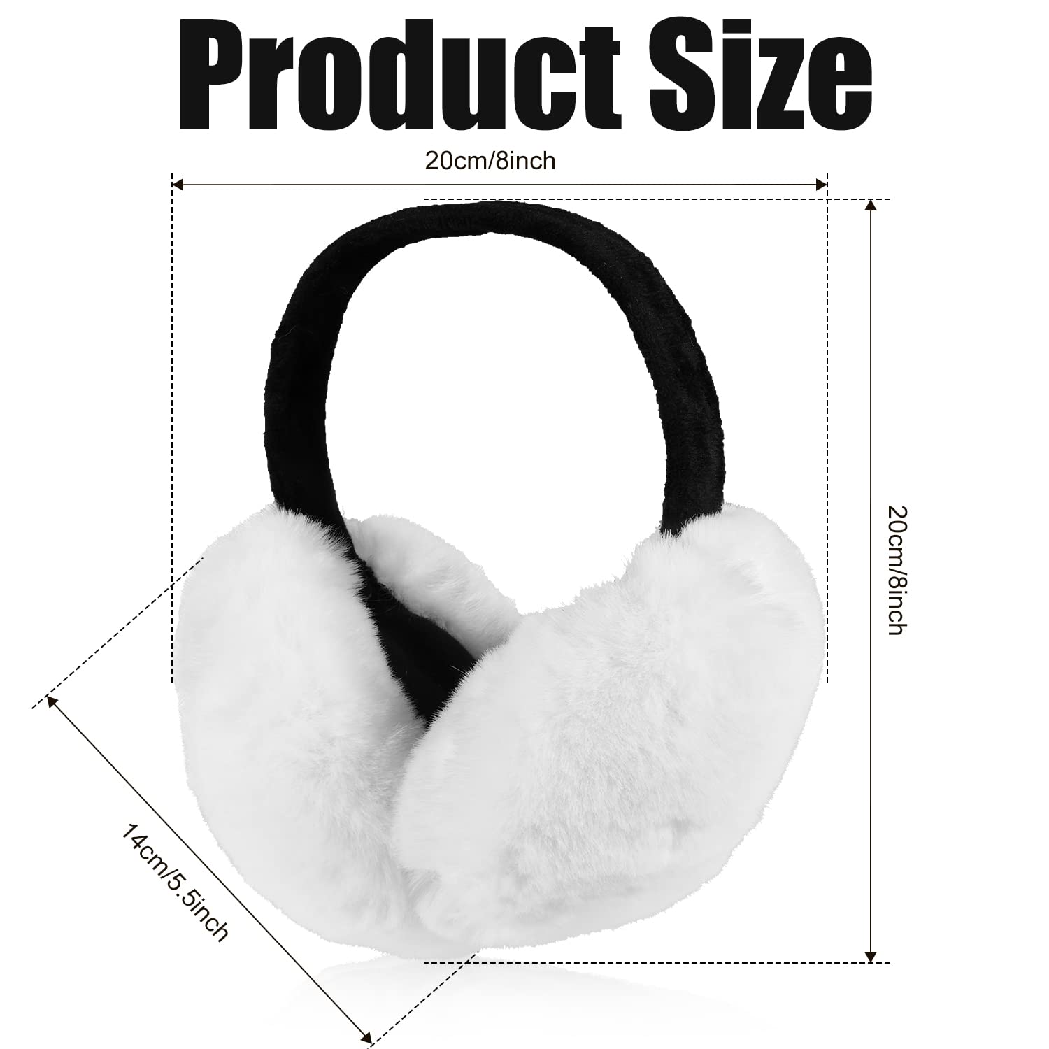 AIEX Winter Ear Muffs for Women & Girls - Foldable Plush Earmuffs in Black & White | Warm Fleece-Lined Headband for Cold Weather, Outdoor Activities, Snow Sports & Commuting