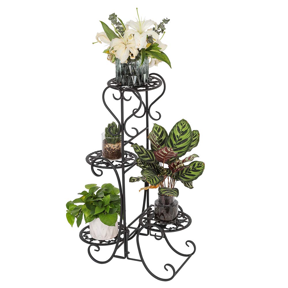 4-in-1 Tiered Metal Plant Stand for Indoor & Outdoor Use - 4-Tier Round Flower Shelf with Artful Design, Perfect for Medium & Large Pots - Ideal for Home, Garden, Balcony & Patio Decor