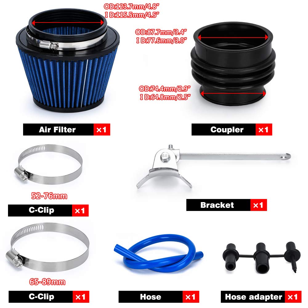 PTNHZ Plastic Air Intake Pipe Compatible with Honda Civic 1992-2000 EK EG Models - High Performance Replacement Part with Air Filter for Enhanced Engine Airflow & Fuel Efficiency